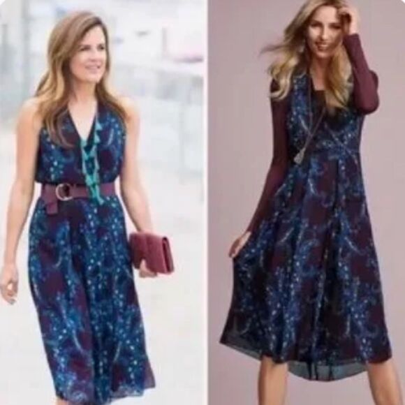 CAbi Dresses & Skirts - CAbi 3461 Treasure Dress Midi Paisley Print Purple Blue Career Size 4